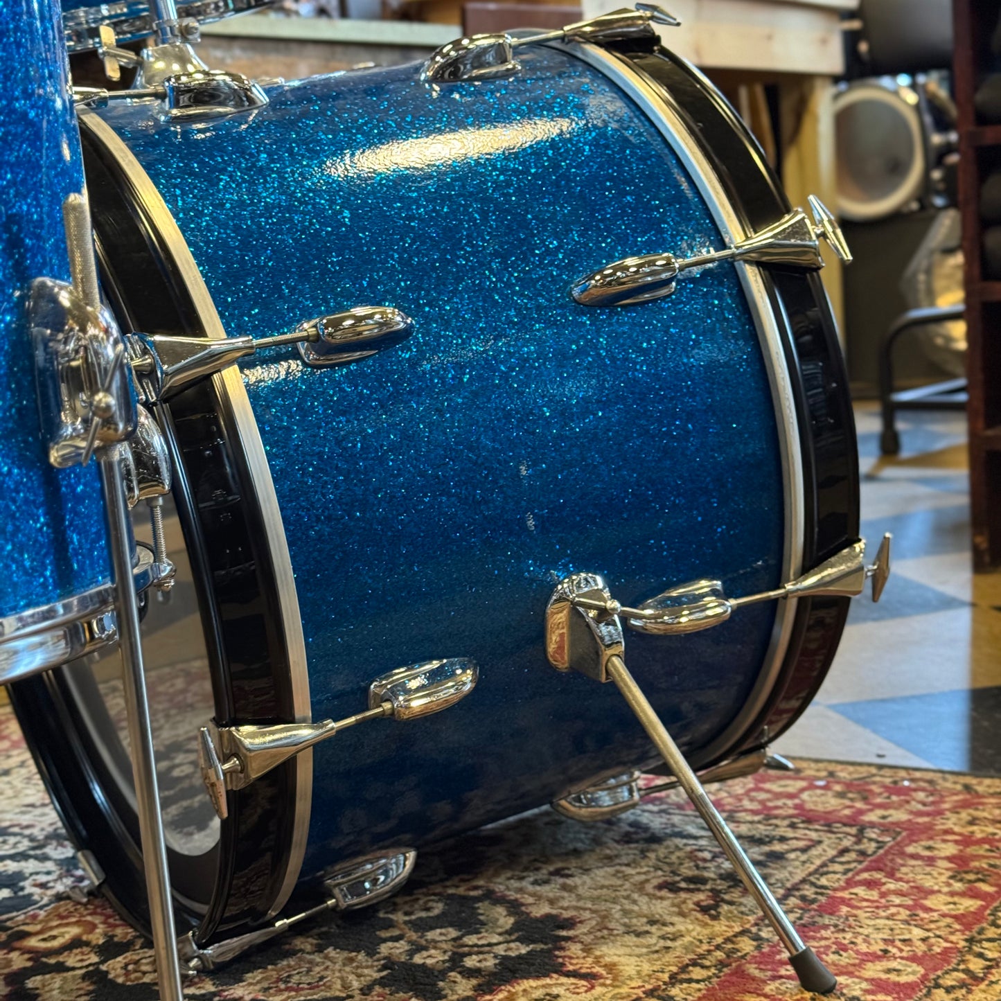 VINTAGE 1960's Slingerland Drum Set in Blue Sparkle -14x20, 9x13, 16x16