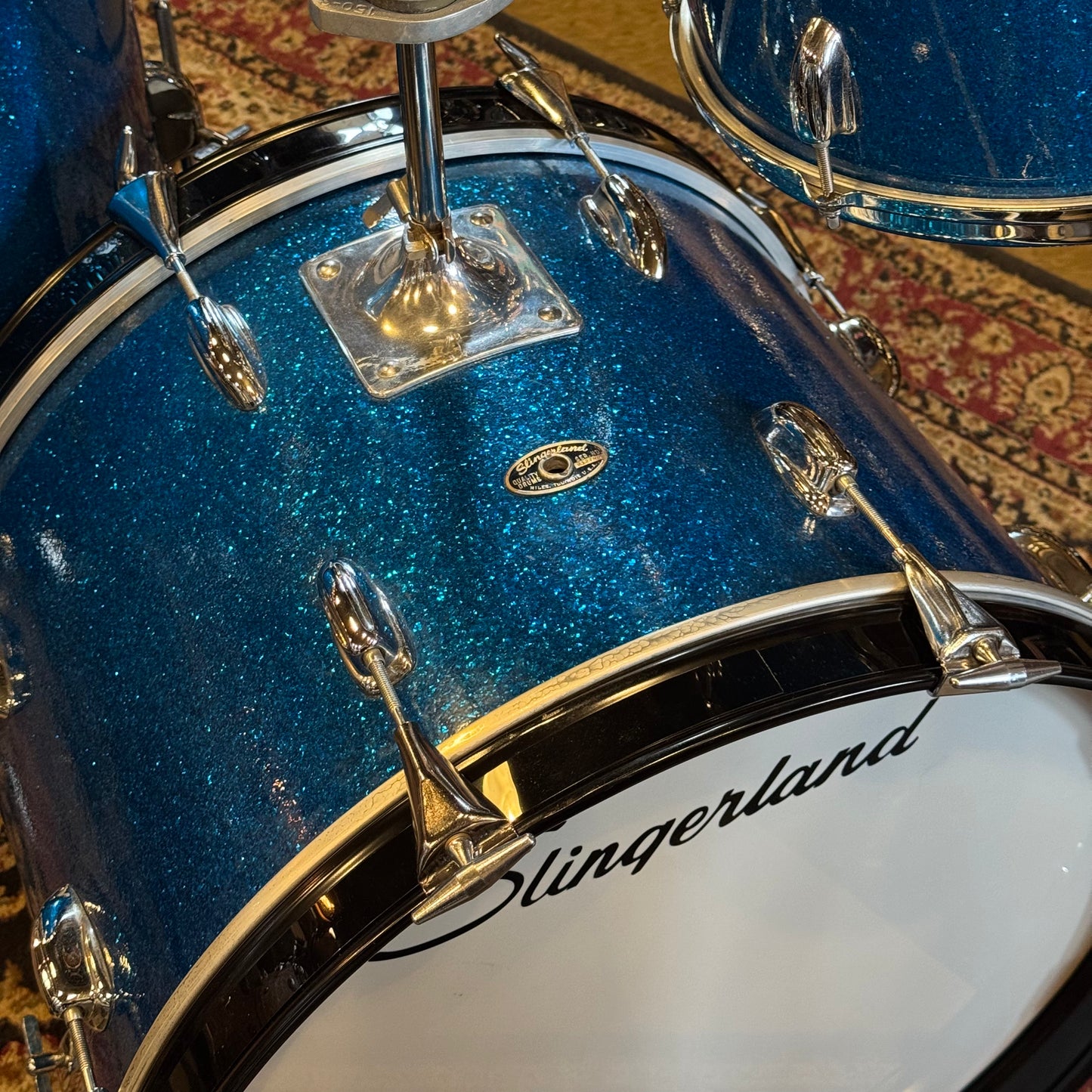 VINTAGE 1960's Slingerland Drum Set in Blue Sparkle -14x20, 9x13, 16x16