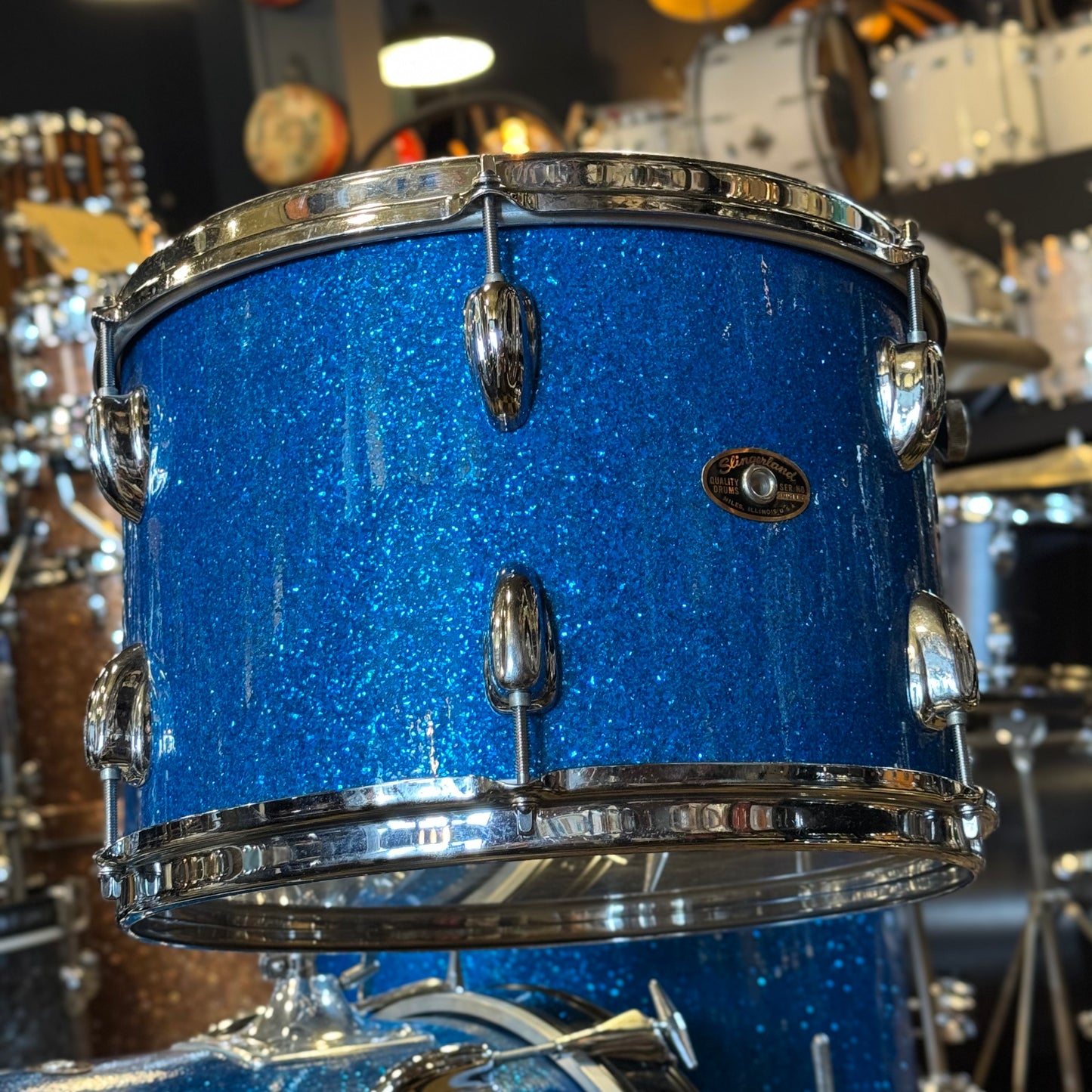 VINTAGE 1960's Slingerland Drum Set in Blue Sparkle -14x20, 9x13, 16x16
