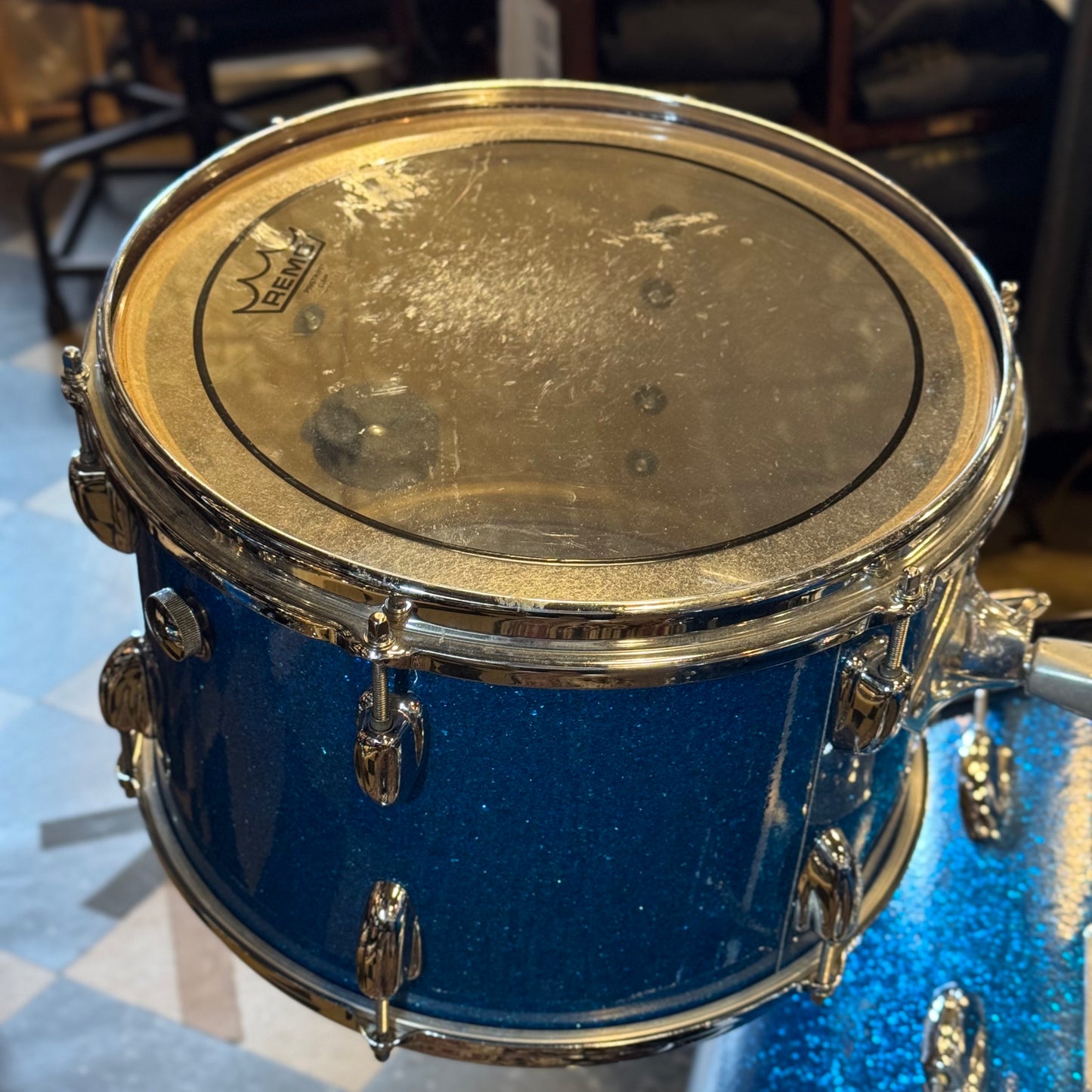VINTAGE 1960's Slingerland Drum Set in Blue Sparkle -14x20, 9x13, 16x16