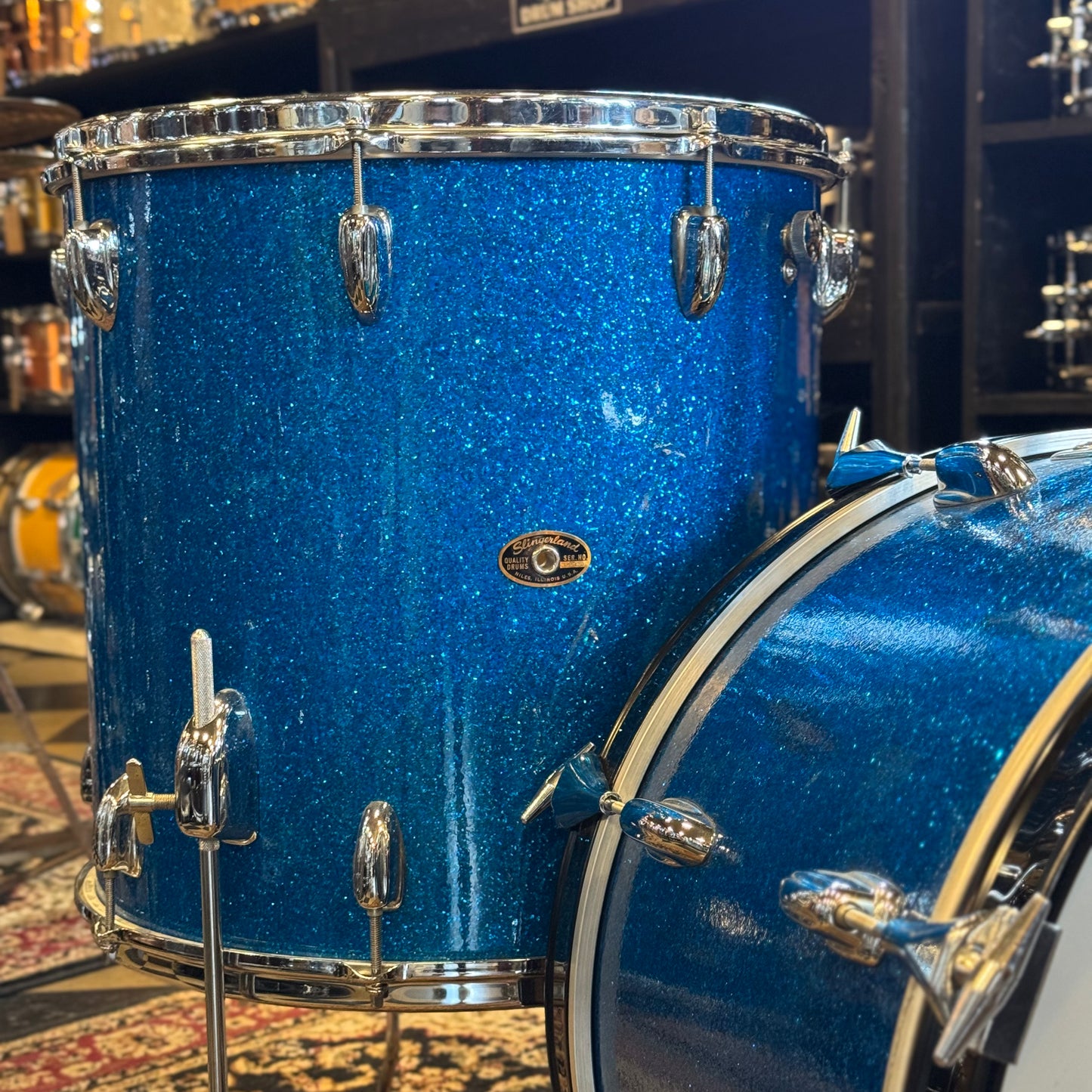 VINTAGE 1960's Slingerland Drum Set in Blue Sparkle -14x20, 9x13, 16x16