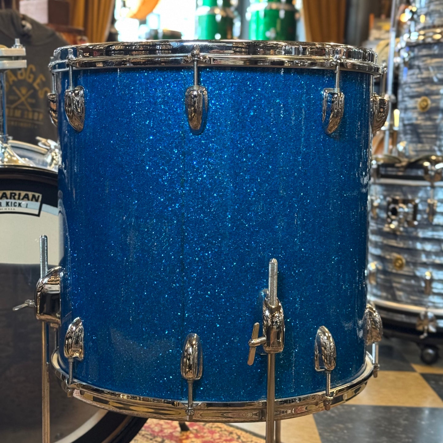 VINTAGE 1960's Slingerland Drum Set in Blue Sparkle -14x20, 9x13, 16x16