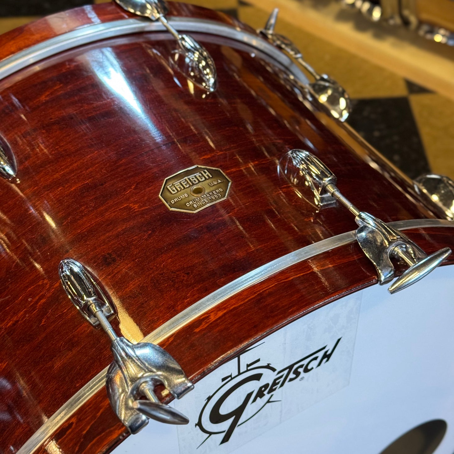 VINTAGE 1977-1981 Gretsch Stop Sign Badge Drum set in Gloss Walnut Lacquer (Virgin Shells) - 14x24, 8x10, 8x12, 9x13, 10x14, 12x15, 16x16