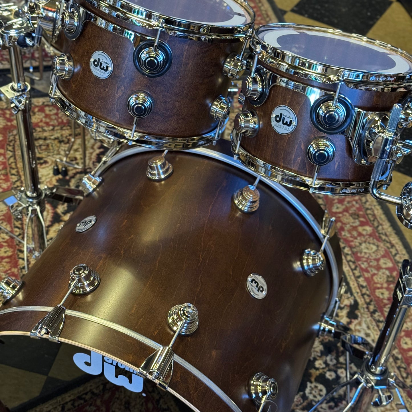 NEW DW Collector's Series Maple-Mahogany w/ Vertical Maple Outer & Nickel Hardware in Walnut Satin Oil - 18x22, 7x10, 8x12, 12x14, 14x16
