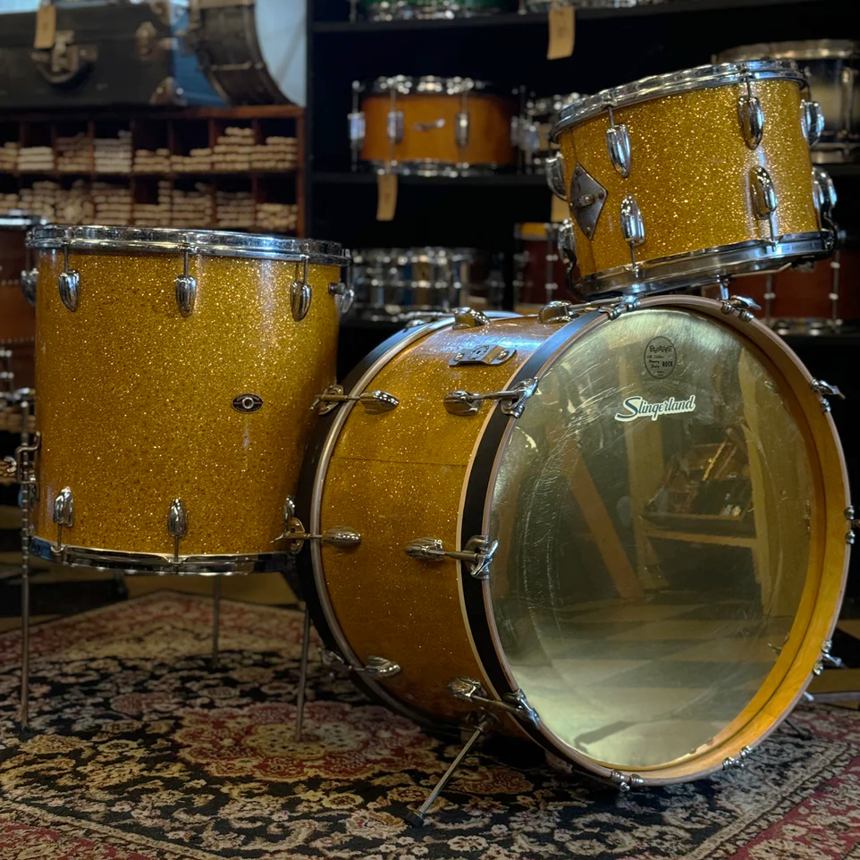 VINTAGE 1950s-60s Slingerland Radioking in Gold Sparkle - 14x22, 9x13, 16x16