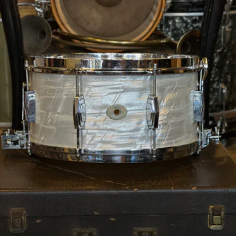 VINTAGE 1937 Ludwig 6.5x14 Super Snare Drum in Rewrapped White Marine