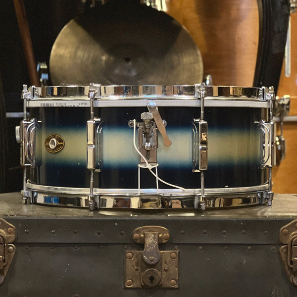 VINTAGE 1958 Leedy 5.5x14 Snare Drum in Blue & Silver Duco