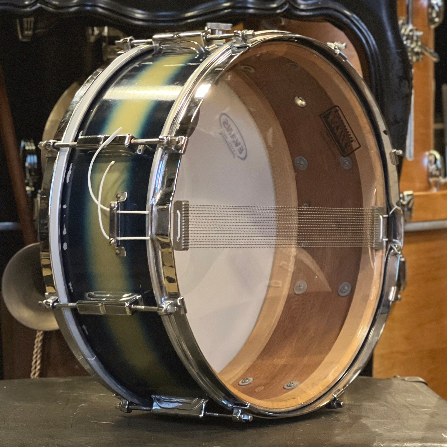 VINTAGE 1958 Leedy 5.5x14 Snare Drum in Blue & Silver Duco