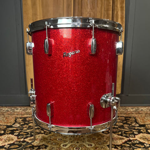 VINTAGE 1960's Rogers 16x16 Bread & Butter Lug Floor Tom in Red Sparkle