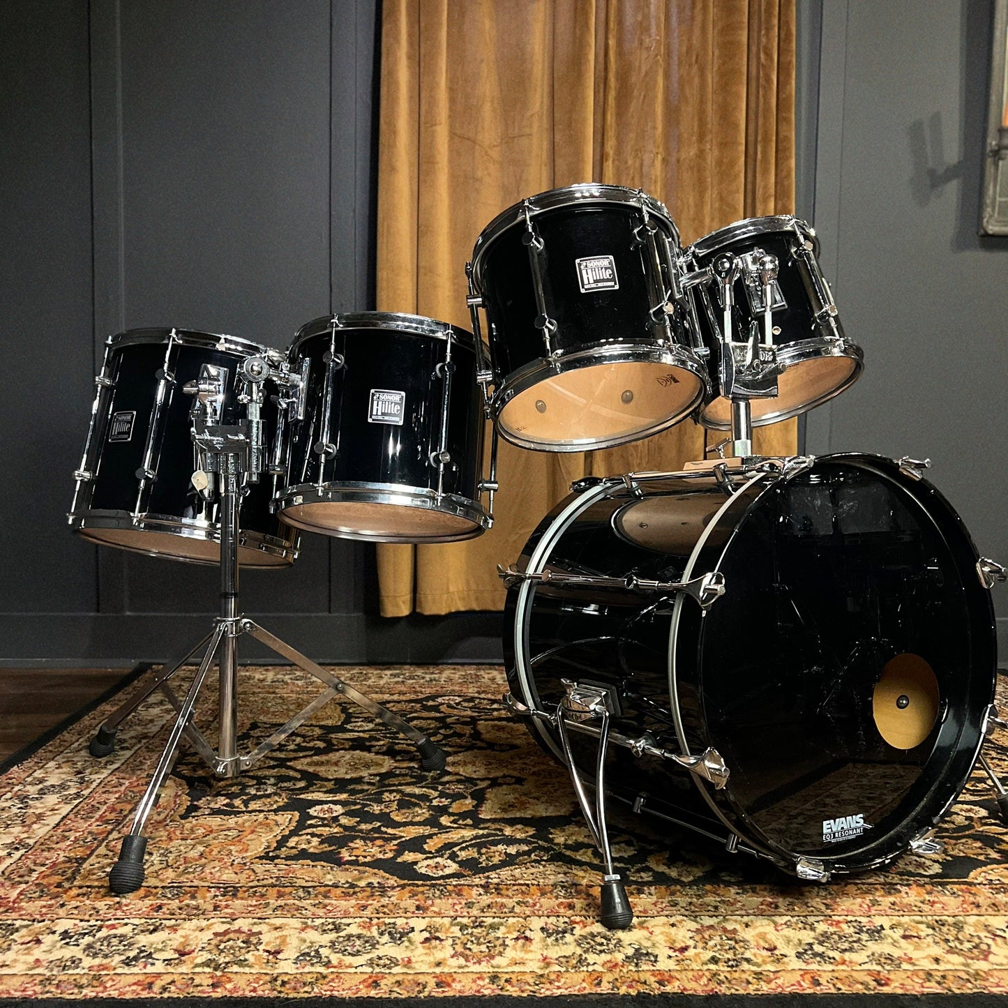 VINTAGE 1989-1990 Sonor HiLite Fusion Outfit in Piano Black Lacquer - 16x20, 9x10, 10x12, 11x13, 12x15