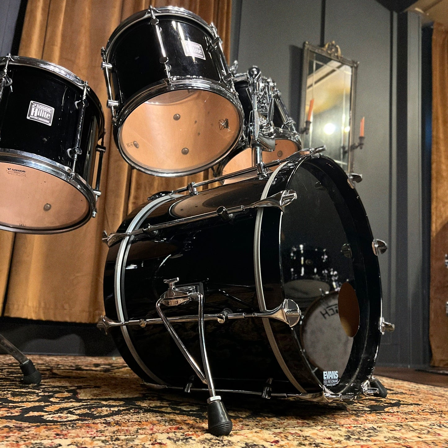 VINTAGE 1989-1990 Sonor HiLite Fusion Outfit in Piano Black Lacquer - 16x20, 9x10, 10x12, 11x13, 12x15