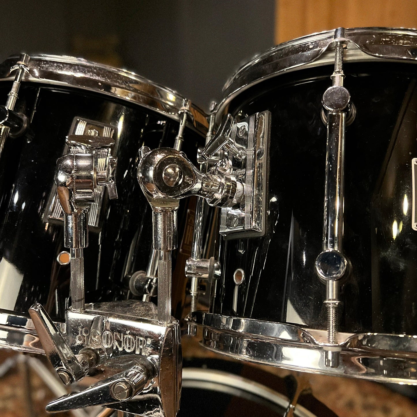 VINTAGE 1989-1990 Sonor HiLite Fusion Outfit in Piano Black Lacquer - 16x20, 9x10, 10x12, 11x13, 12x15