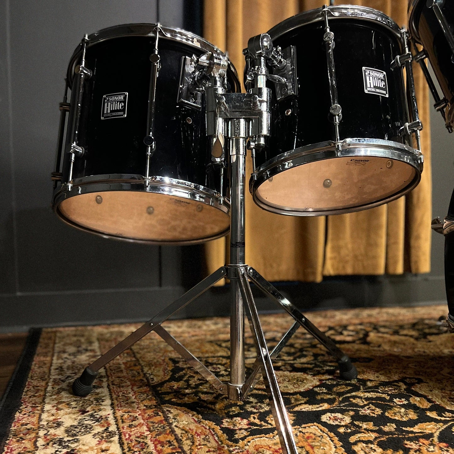 VINTAGE 1989-1990 Sonor HiLite Fusion Outfit in Piano Black Lacquer - 16x20, 9x10, 10x12, 11x13, 12x15