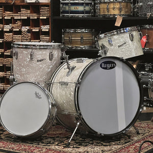 VINTAGE 1960's Rogers Luxor Outfit in White Marine Pearl - 14x20, 8x12, 14x14 & 5x14 Snare