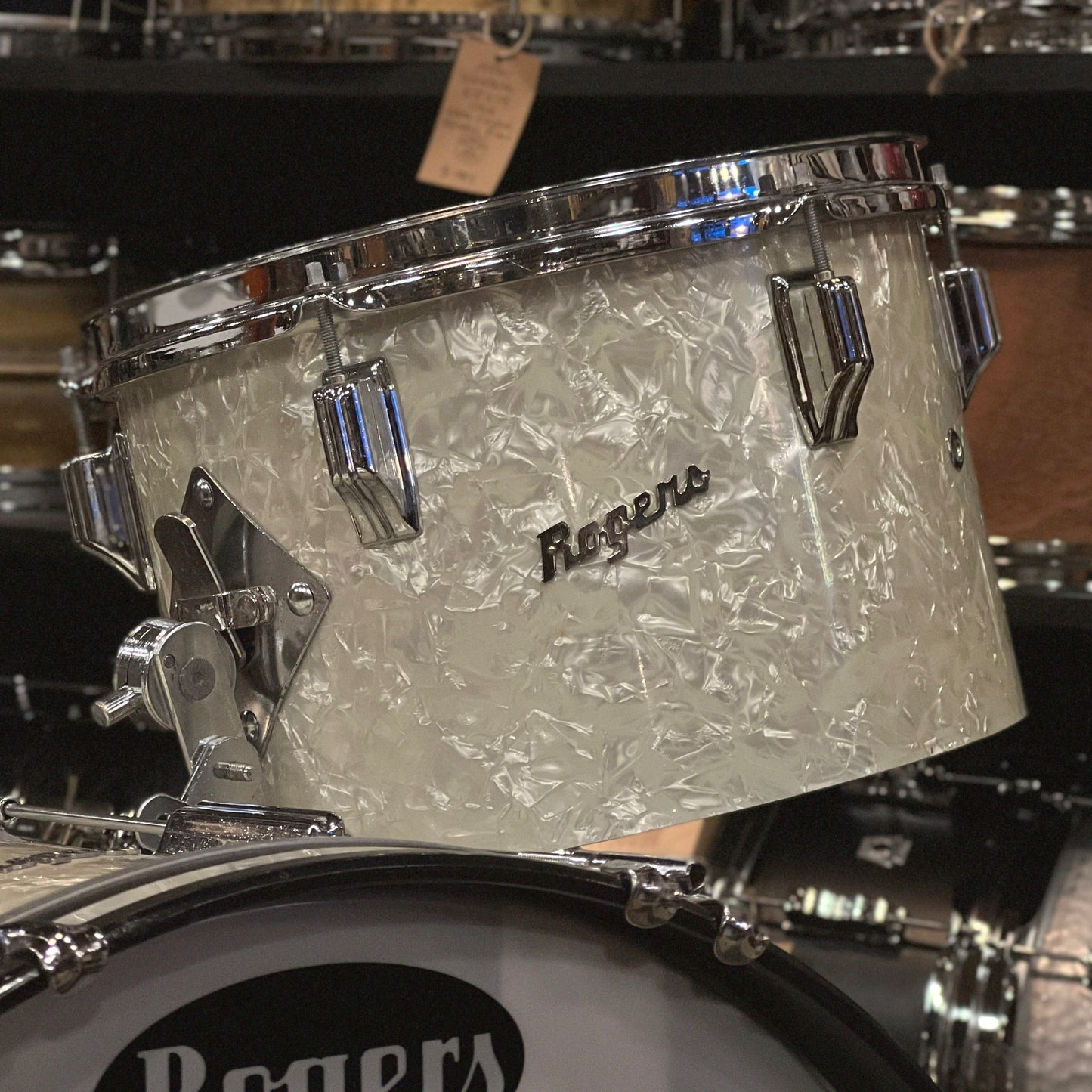 VINTAGE 1960's Rogers Luxor Outfit in White Marine Pearl - 14x20, 8x12, 14x14 & 5x14 Snare