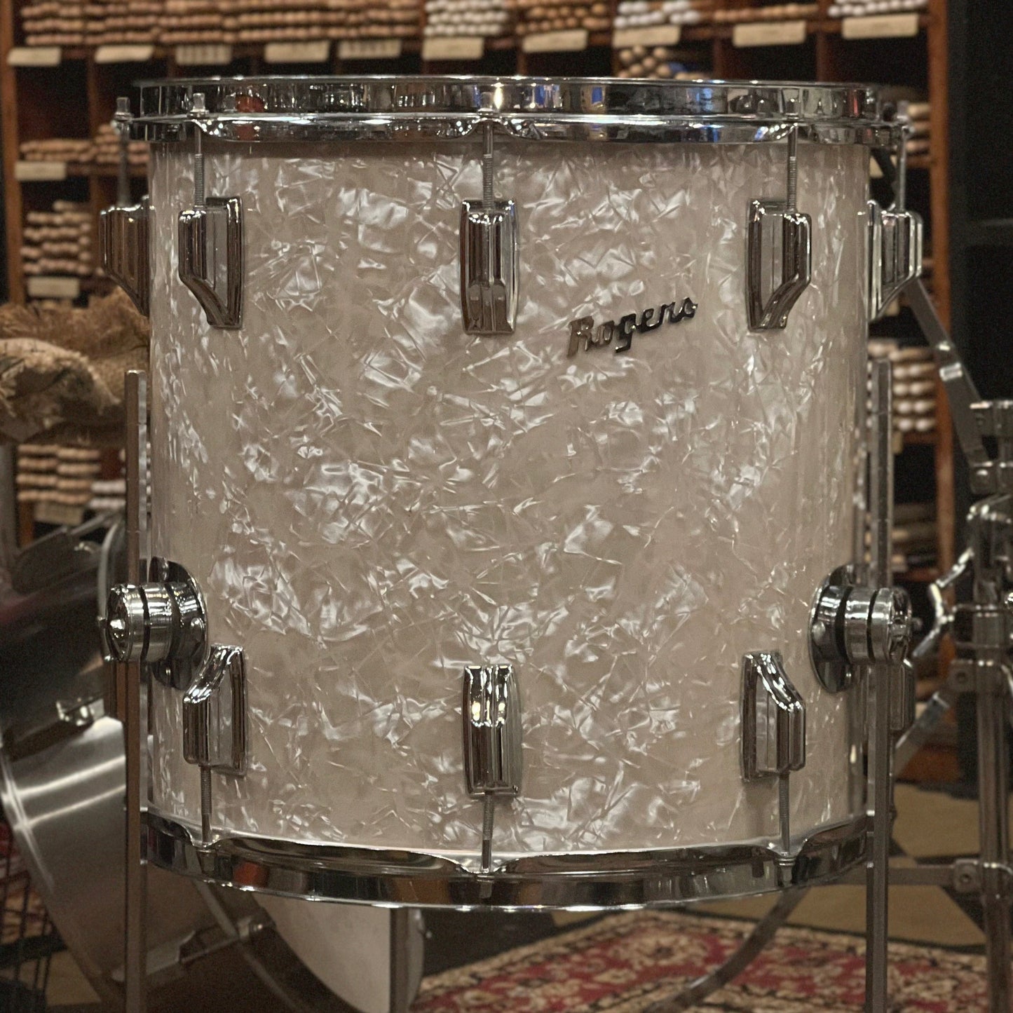 VINTAGE 1960's Rogers Luxor Outfit in White Marine Pearl - 14x20, 8x12, 14x14 & 5x14 Snare