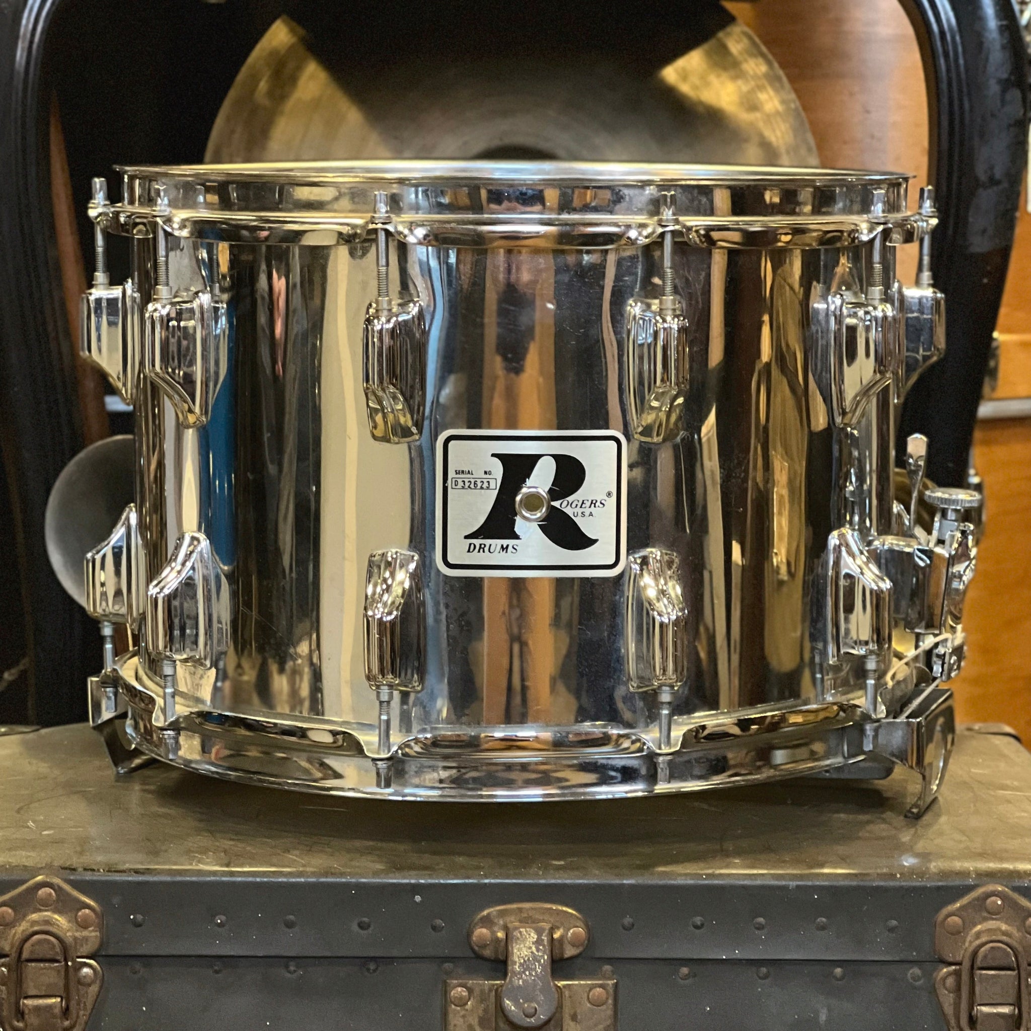 VINTAGE 1980's Rogers "Big R" 10x14 Dynasonic Snare Drum in Chrome over Wood