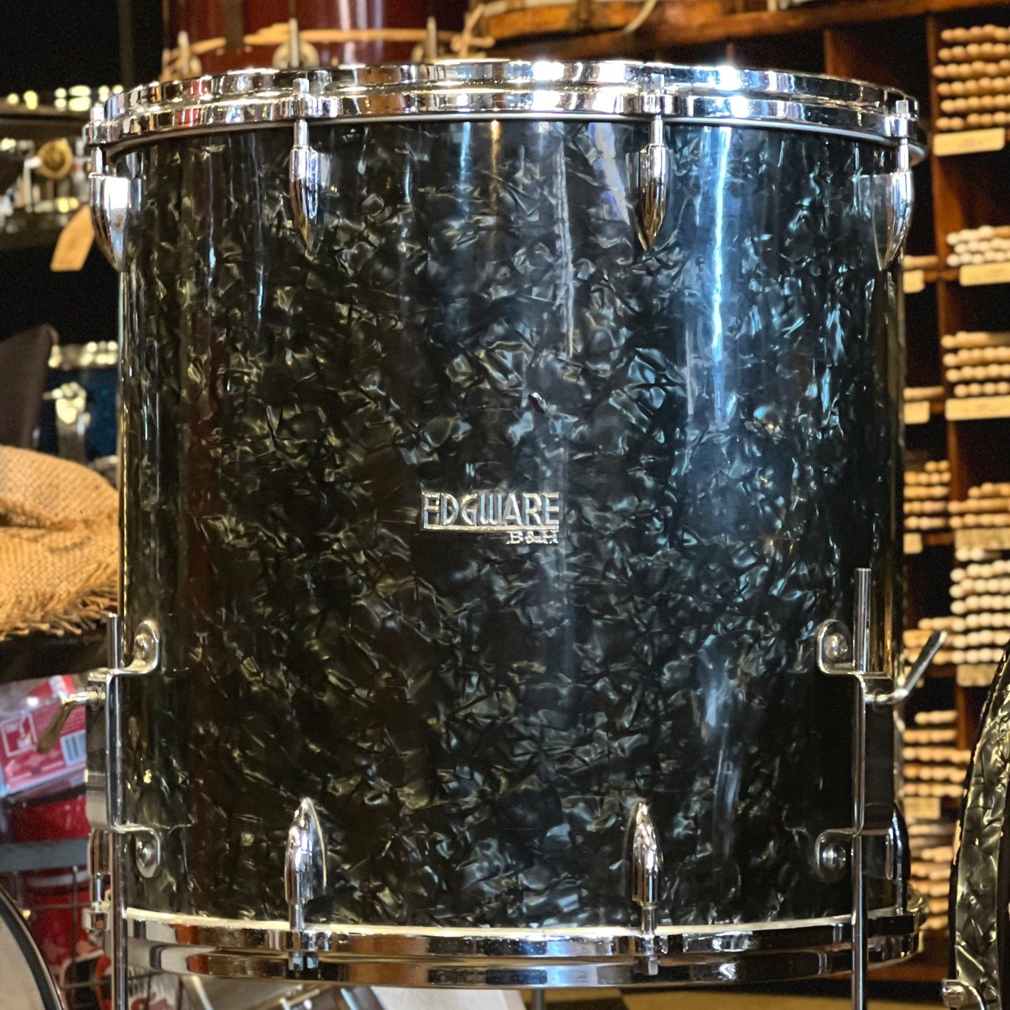 VINTAGE 1960's Boosey & Hawkes Edgware Drum Set in Black Diamond Pearl - 14x20, 8x12, 16x16, & 5x14