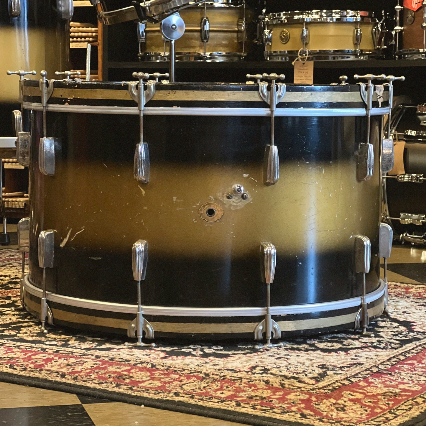 VINTAGE 1948 Slingerland Radio King In Black Gold Duco - 14x26, 12x14, 16x16