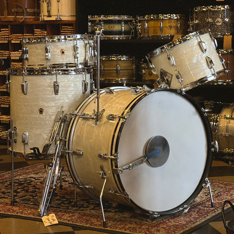 VINTAGE 1958 WFL Buddy Rich Super Classic Outfit in White Marine Pearl - 14x22, 9x13, 16x16, 5.5x14 Snare