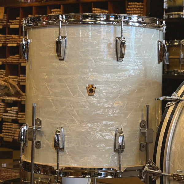EXCELLENT VINTAGE 1958 WFL Buddy Rich Super Classic Outfit in White Marine Pearl - 14x22, 9x13, 16x16, 5.5x14 Snare