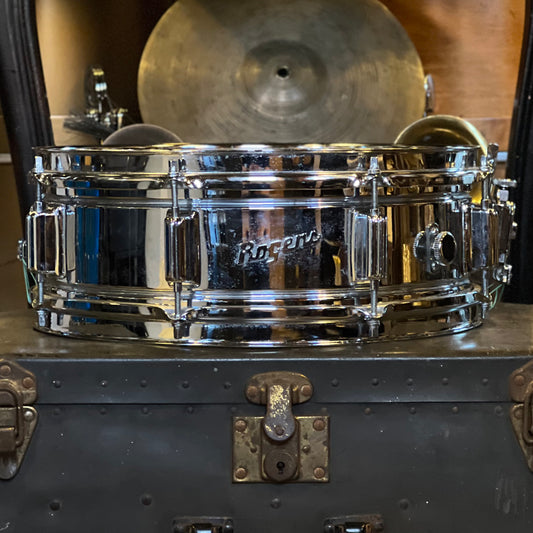 VINTAGE 1970's Rogers 5x14 Fullerton Era Chrome over Brass Powertone Snare Drum