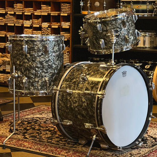 VINTAGE 1960's Rogers Dayton Era Drum Set in Black Diamond Pearl - 14x20, 9x13, 14x14