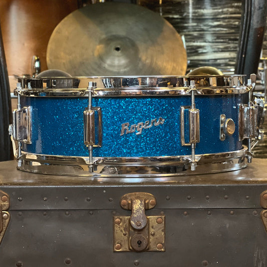 VINTAGE 1960's Rogers 5x14 Cleveland Era Powertone in Blue Sparkle