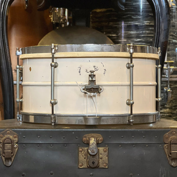 VINTAGE 1930's Leedy 6.5x14 Utility Model 6-Lug Snare Drum in White Enamel