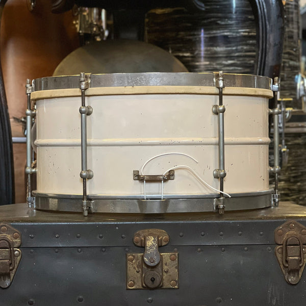 VINTAGE 1930's Leedy 6.5x14 Utility Model 6-Lug Snare Drum in White Enamel