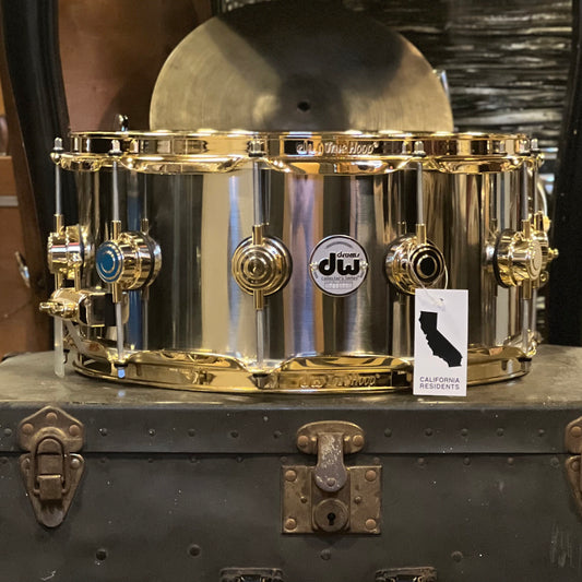 NEW DW Collector's Series 6.5x14 Stainless Steel Snare Drum w/ Gold Hardware
