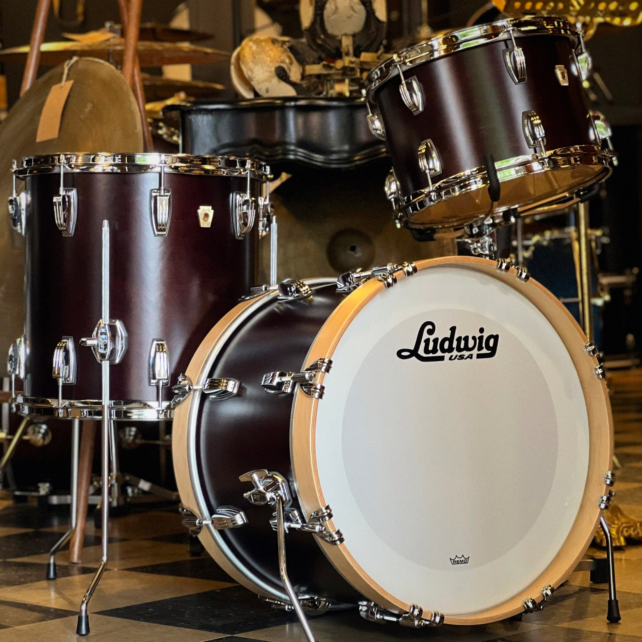 NEW Ludwig Classic Maple "Jazzette" Outfit in Satin Mahogany - 12x18, 8x12, 14x14