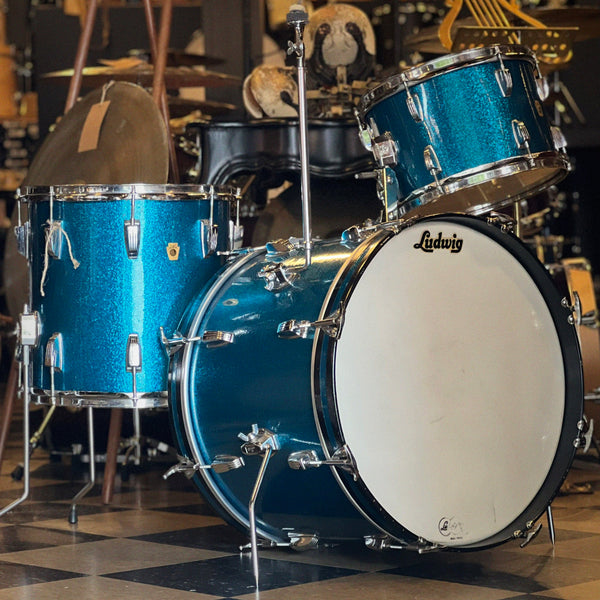 VINTAGE 1968 Ludwig No. 988 "Downbeat" Outfit in Blue Sparkle - 14x20, 8x12, 14x14