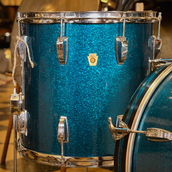 VINTAGE 1968 Ludwig No. 988 "Downbeat" Outfit in Blue Sparkle - 14x20, 8x12, 14x14