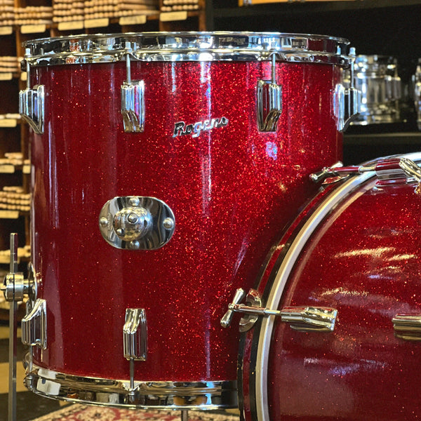 VINTAGE 1960's Rogers Cleveland Era Drum Set in Sparkling Red Pearl - 14x20, 9x13, 16x16