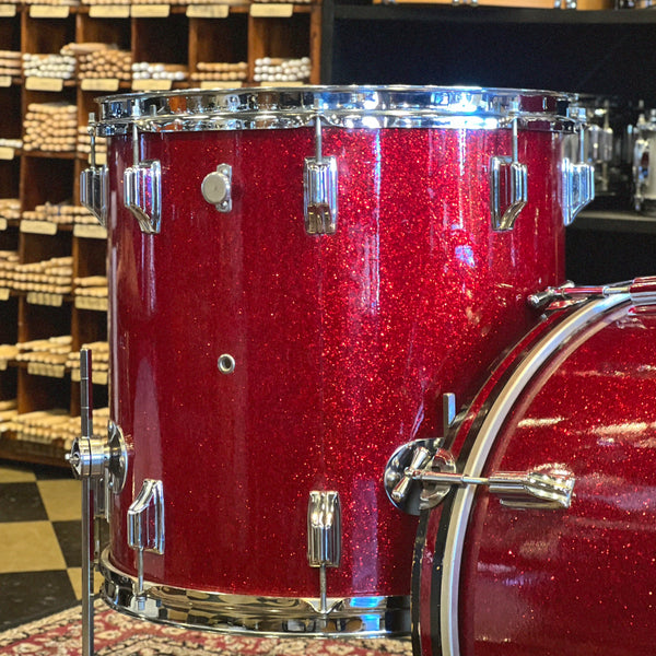 VINTAGE 1960's Rogers Cleveland Era Drum Set in Sparkling Red Pearl - 14x20, 9x13, 16x16