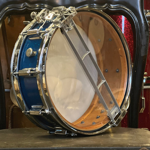 VINTAGE 1960's Rogers 5x14 Dynasonic Wood Snare Drum in Blue Sparkle