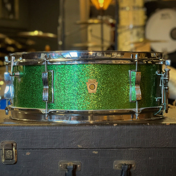 VINTAGE 1967 Ludwig 5x14 No. 491 Pioneer 6-Lug Snare Drum in Green Sparkle