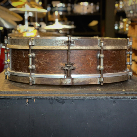 VINTAGE Late 1920's Ludwig & Ludwig 4x14 6-Lug Snare Drum in Natural Mahogany