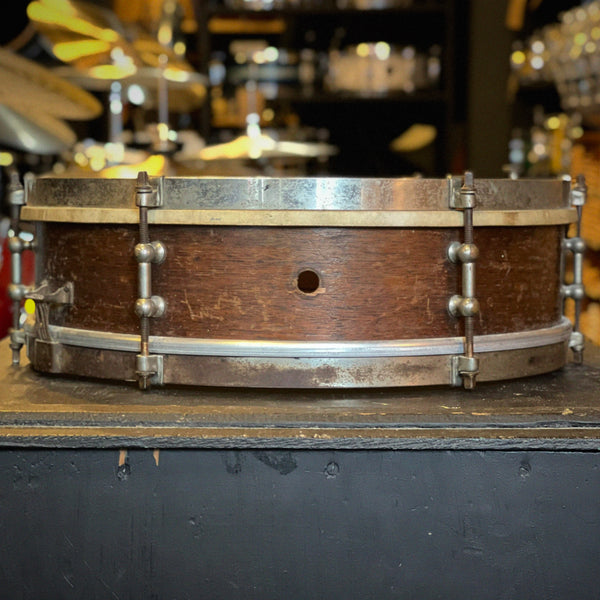 VINTAGE Late 1920's Ludwig & Ludwig 4x14 6-Lug Snare Drum in Natural Mahogany