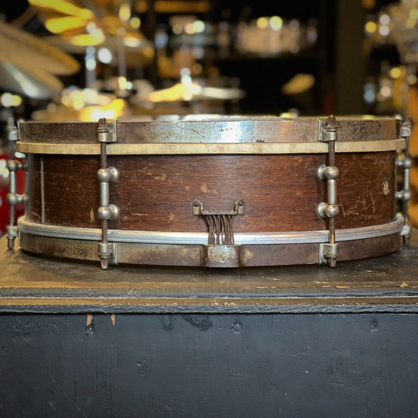 VINTAGE Late 1920's Ludwig & Ludwig 4x14 6-Lug Snare Drum in Natural Mahogany