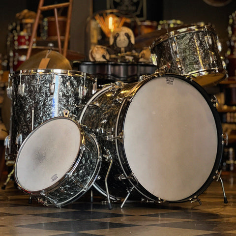 VINTAGE 1959-60' Ludwig Transition Badge & Pre Serial "Super Classic" Outfit in Black Diamond Pearl - 14x22, 9x13, 16x16, & 5.5x14