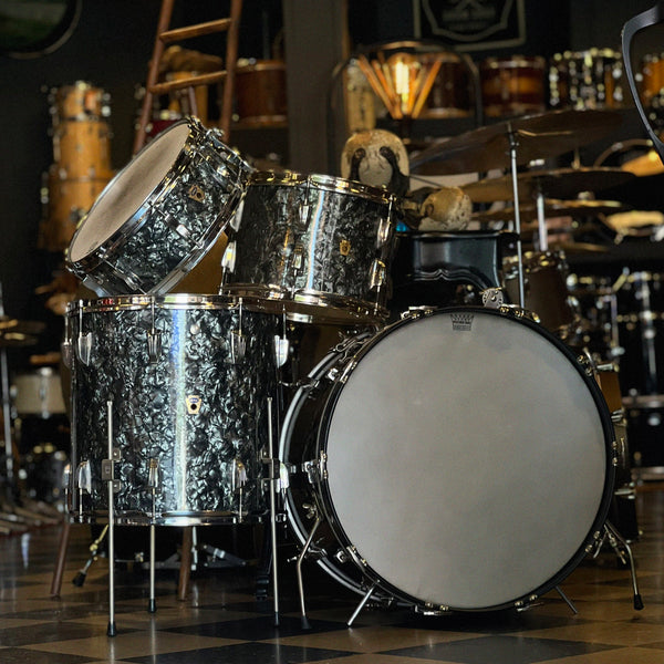 VINTAGE 1959-60' Ludwig Transition Badge & Pre Serial "Super Classic" Outfit in Black Diamond Pearl - 14x22, 9x13, 16x16, & 5.5x14