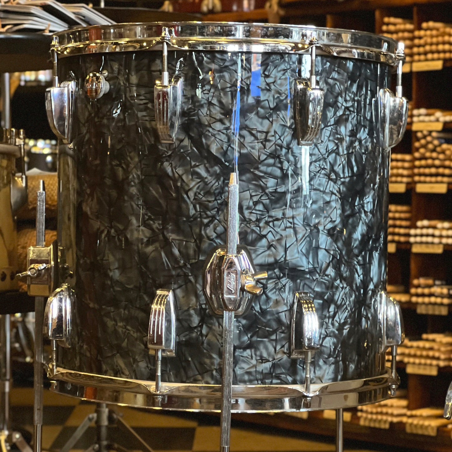 VINTAGE 1970 Ludwig Blue & Olive Badge Downbeat Outfit in Black Diamond Pearl - 14x20, 8x12, 14x14