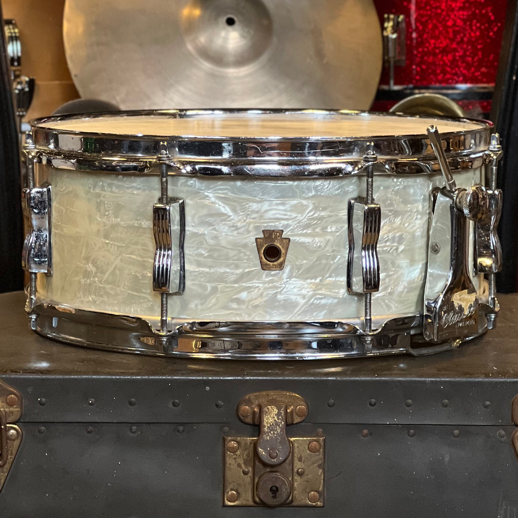 VINTAGE 1950's WFL 5.5x14 Buddy Rich Model Snare Drum in White Marine