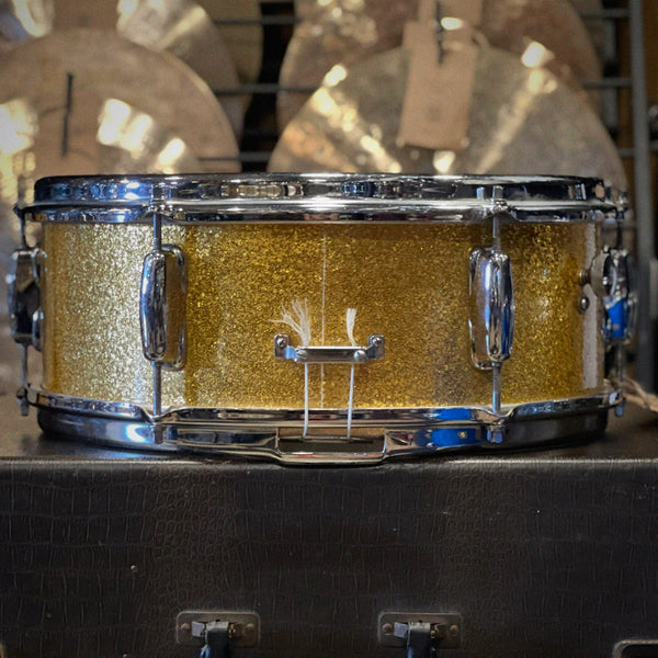 VINTAGE 1960's Slingerland 5.5x14 No. 161 Deluxe Student Model Snare Drum in Gold Sparkle