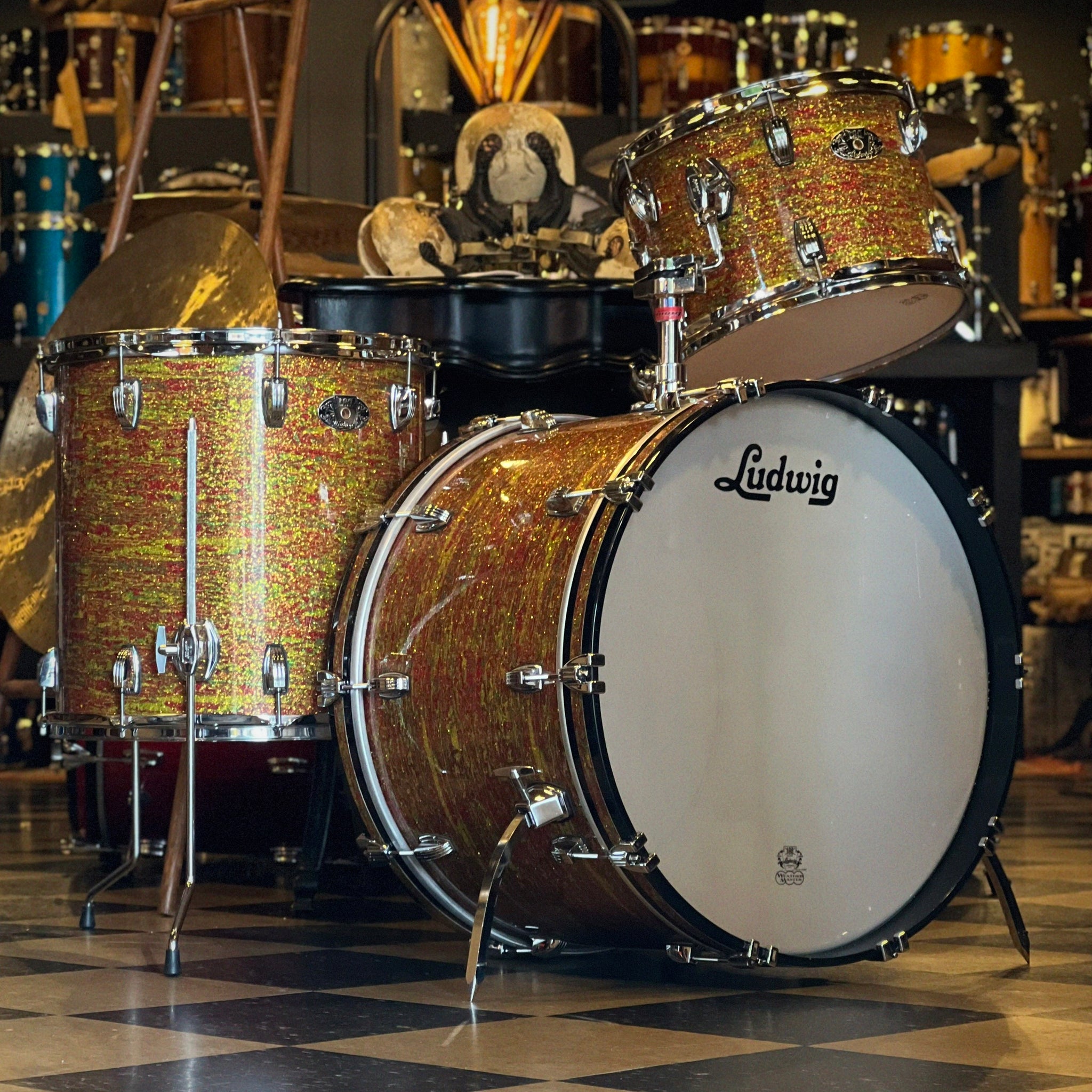 USED Ludwig Limited Edition Classic Maple Drum Set in Citrus Mod Glass Glitter - 14x22, 9x13, 16x16