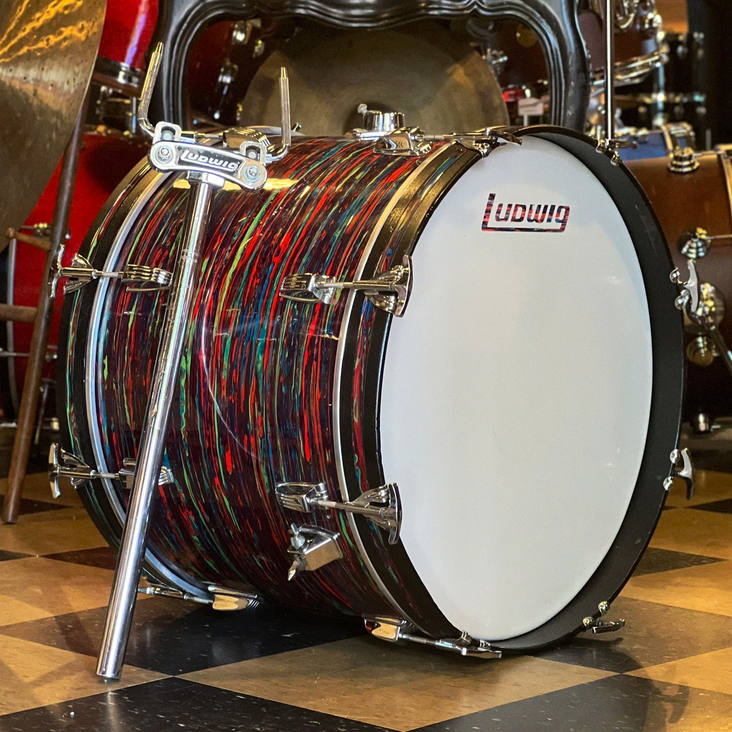 VINTAGE 1970's Ludwig 14x20 Bass Drum in Psychedelic Red