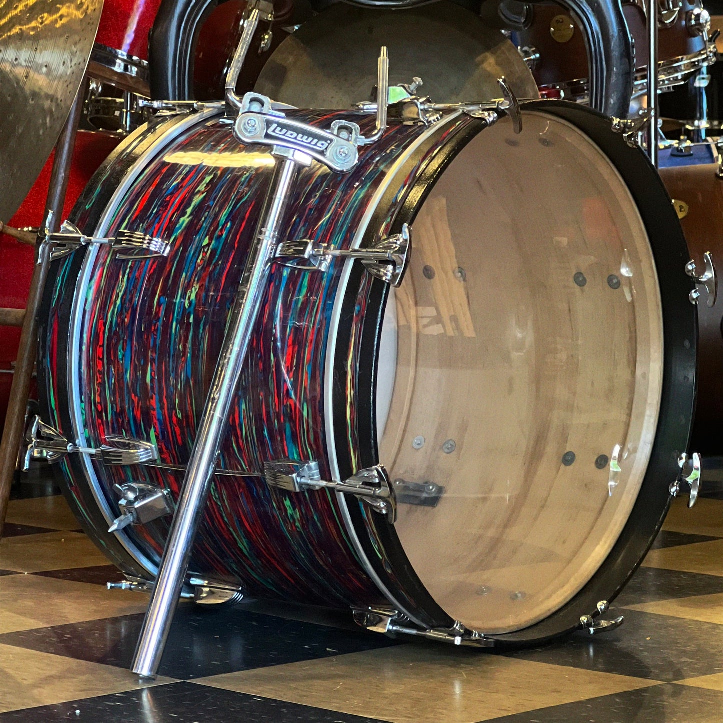 VINTAGE 1970's Ludwig 14x20 Bass Drum in Psychedelic Red