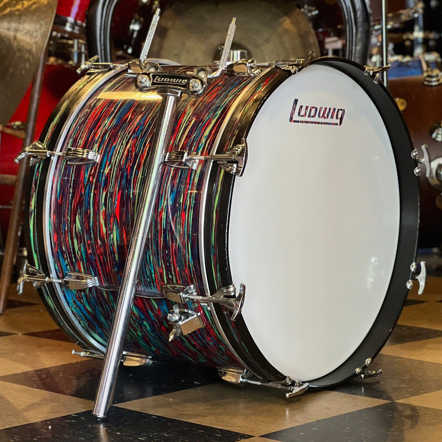 VINTAGE 1970's Ludwig 14x20 Bass Drum in Psychedelic Red